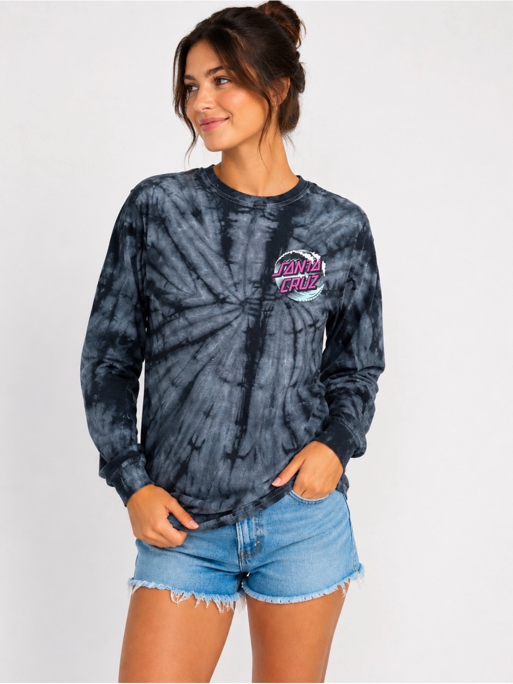 Santa Cruz Skateboards Black & Gray Tie-Dye Long Sleeve Tee